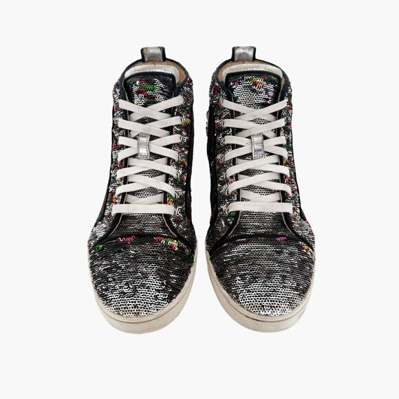 Christian Louboutin Bip Bip High Sneakers EU 37.5 US 7.5 Silver Flip Up Sequin - Picture 2 of 14